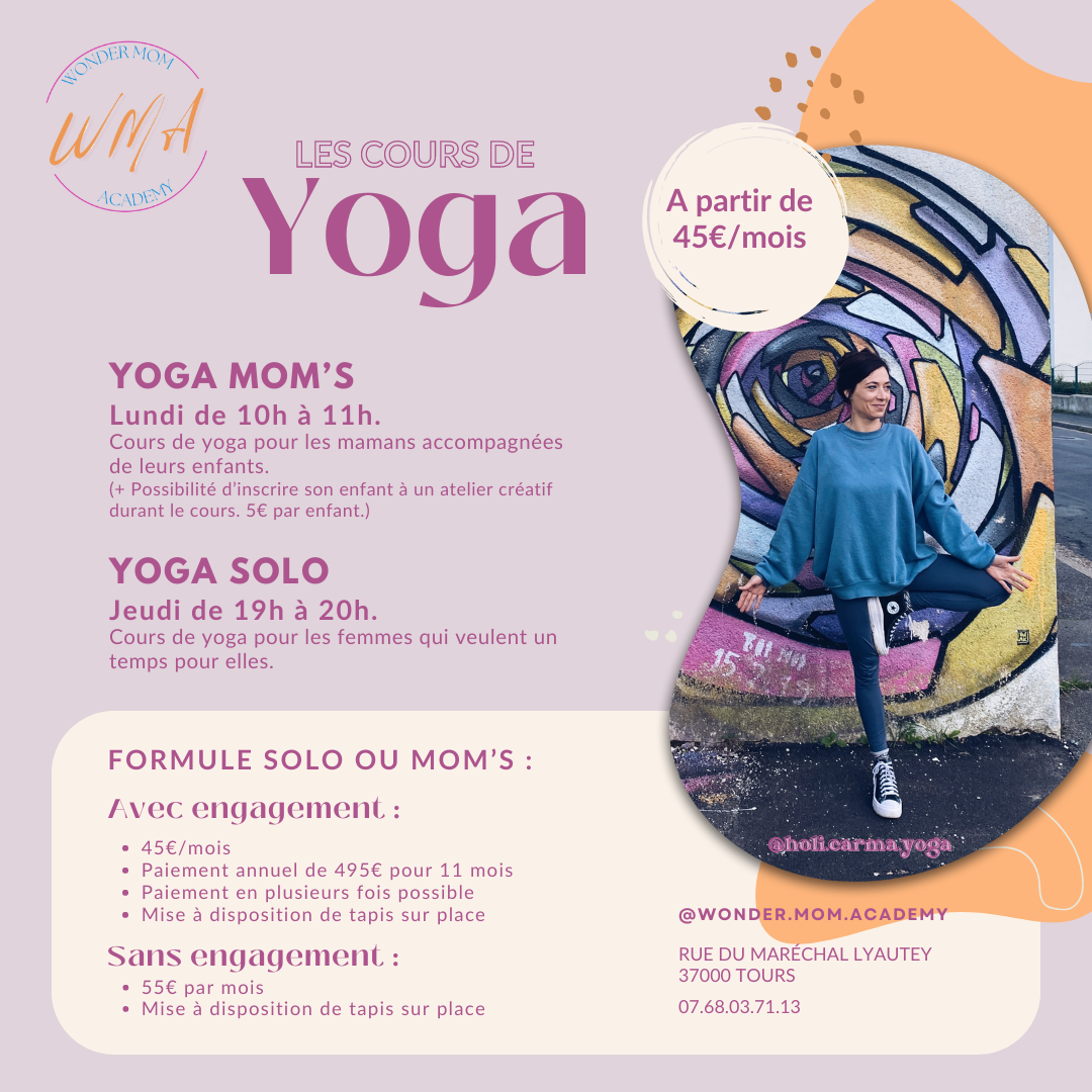 Flyers cours yoga -Wonder Mom Academy & Holi Carma Yoga - Tours