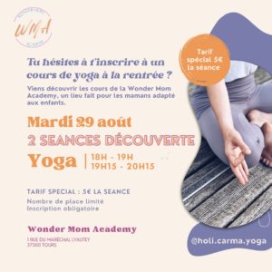 Portes ouvertes yoga le 29 aout 2023à la Wonder Mom Academy